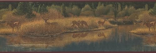 Miniatura 2 de Papel tapiz vintage con diseño retro de ciervos de Forest River, rollo de 15 x 8 pulgadas