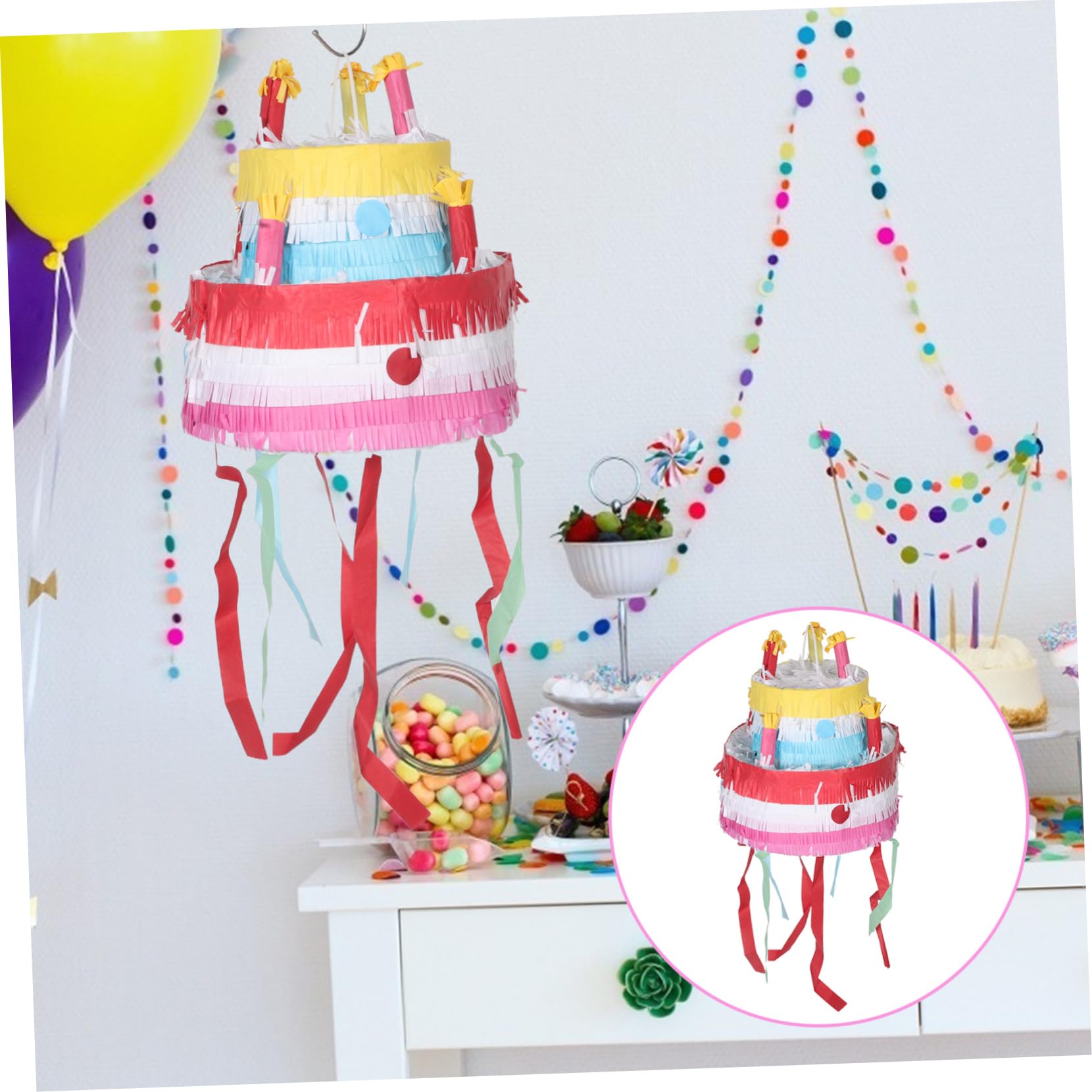 Toyvian Piñata de Pastel de Cumpleaños Grande Tonos Pastel para Fiestas Infantiles y Decoraciones de Cumpleaños Mexicanas Divertido Dulces y Confeti para Fiestas de Verano