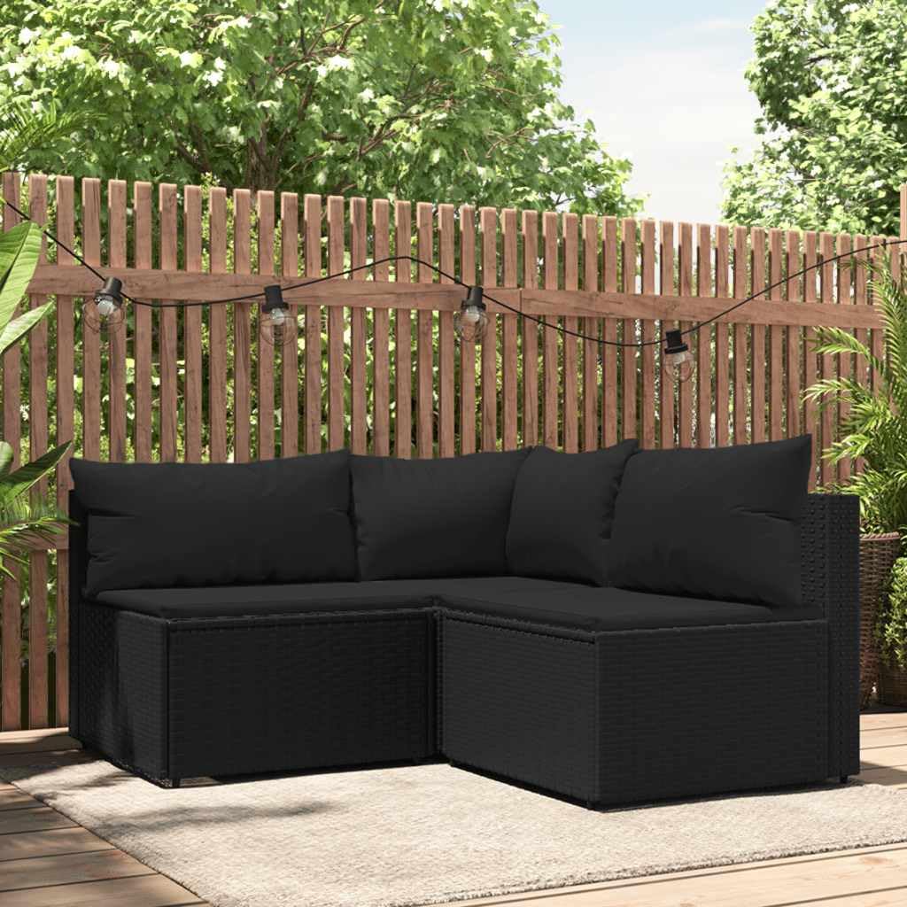 Black Patio Lounge Set with PE Rattan Sectional Sofa, Modern Outdoor Furniture for Garden and Balcony, Adjustable Feet and Removable Cushions, Durable Weatherproof Design