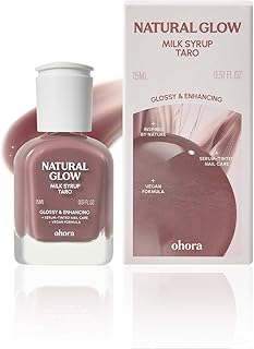 ohora Natural Glow Milk Syrup Nail Strengthener (Taro) - Tinted Nail Hardener for Brittle, Damaged Nails, Quick-Dry Glossy Finish, Nail Repair & Growth, 15 mL