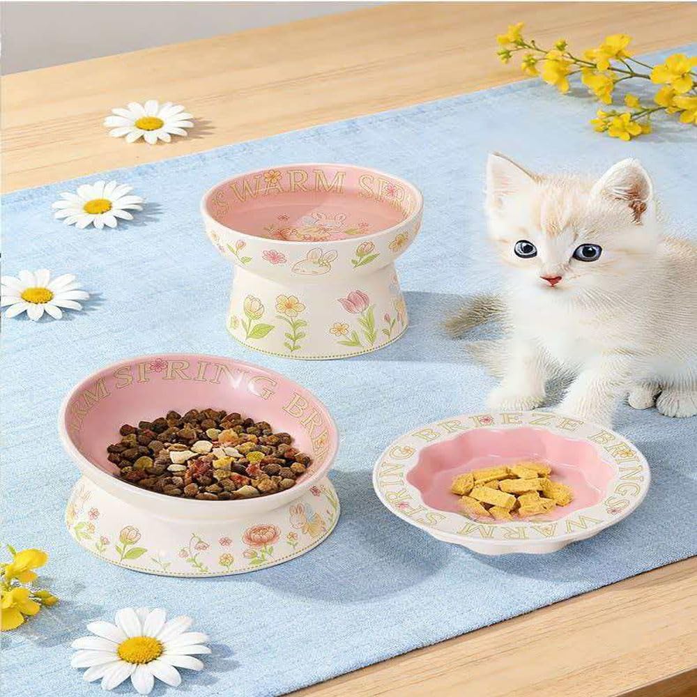 Adorable Juego de 3 comederos para Gatos Ragdoll, de cerámica. Incluye Bebedero, comedero Inclinado y Plato Hondo. B