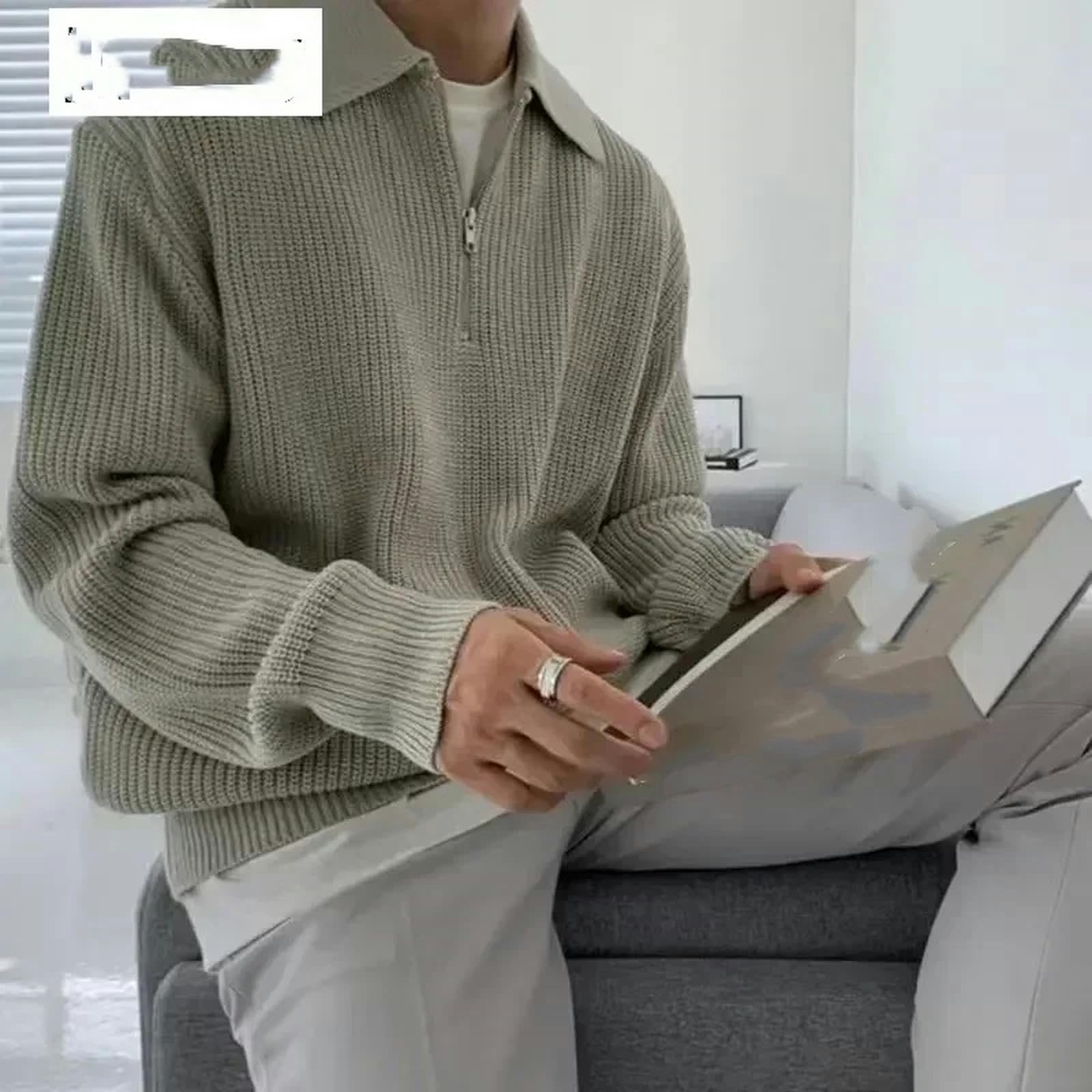 MdybF Męski sweter zimowy męski sweter na co dzień sweter ubrania sweter męski wąski stójka dzianinowy sweter męski sweter z zamkiem błyskawicznym