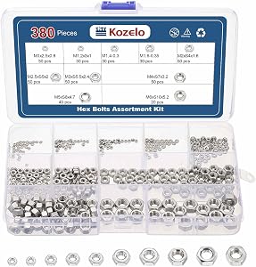 380pcs Hex Nuts Assortment Kit - [M1 M1.2 M1.4 M1.6 M2 M2.5 M3 M4 M5 M6] 304 Stainless Steel 18-8 (A2-70) Hardware Nuts Set for Mechanical Repair & Assembly, Silver
