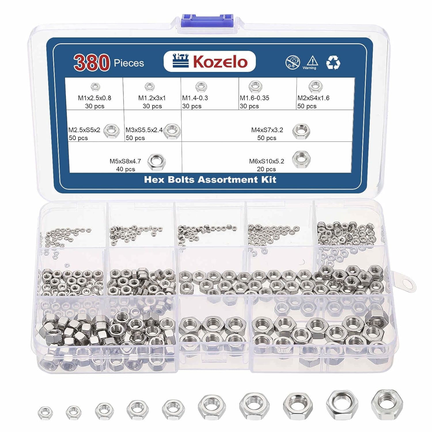400pcs Hex Nuts Assortment Kit - [#8 1/4" 5/16" 3/8" 1/2" M2 M2.5 M3 M4 M5 M6 M8 M10 M12] 304 Stainless Steel 18-8 (A2-70) Hardware Nuts Set for Mechanical Repair & Assembly