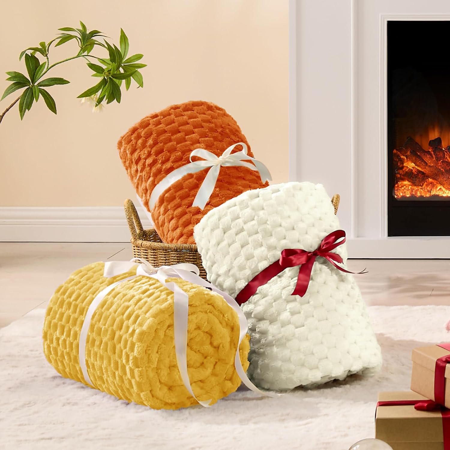 BEDELITE Fall Throw Blanket for Couch & Bed - 3D Jacquard Decorative Orange Blankets, Soft and Cozy Warm Plush Fluffy Fleece Blanket, 50x60Inches - Image 5