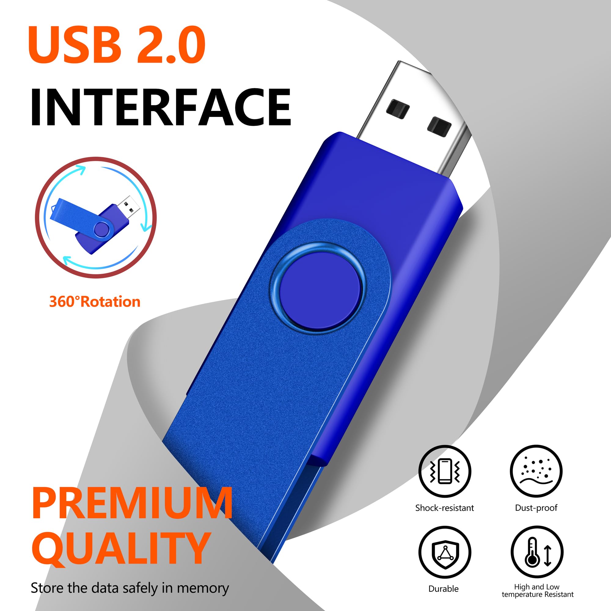 Lot de 2 Clé USB Pivotantes 64Go USB 2.0 Flash Drive Stockage Rotation Disque Mémoire Stick USB U Disque avec Lumière LED, 2 Cordes, Bleu/Violet