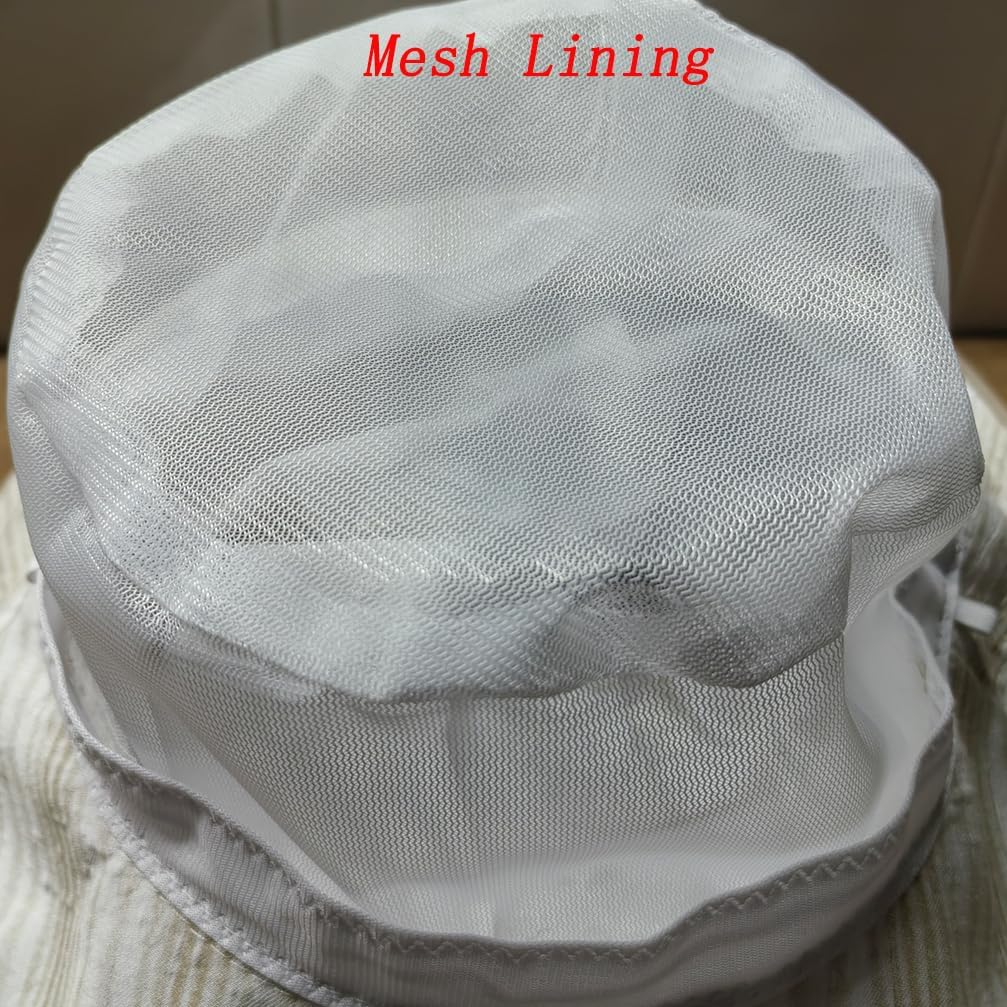 Stylish Ruched Striped Lined Bucket Hats Vintage Summer Sun Hat Chin Strap Women