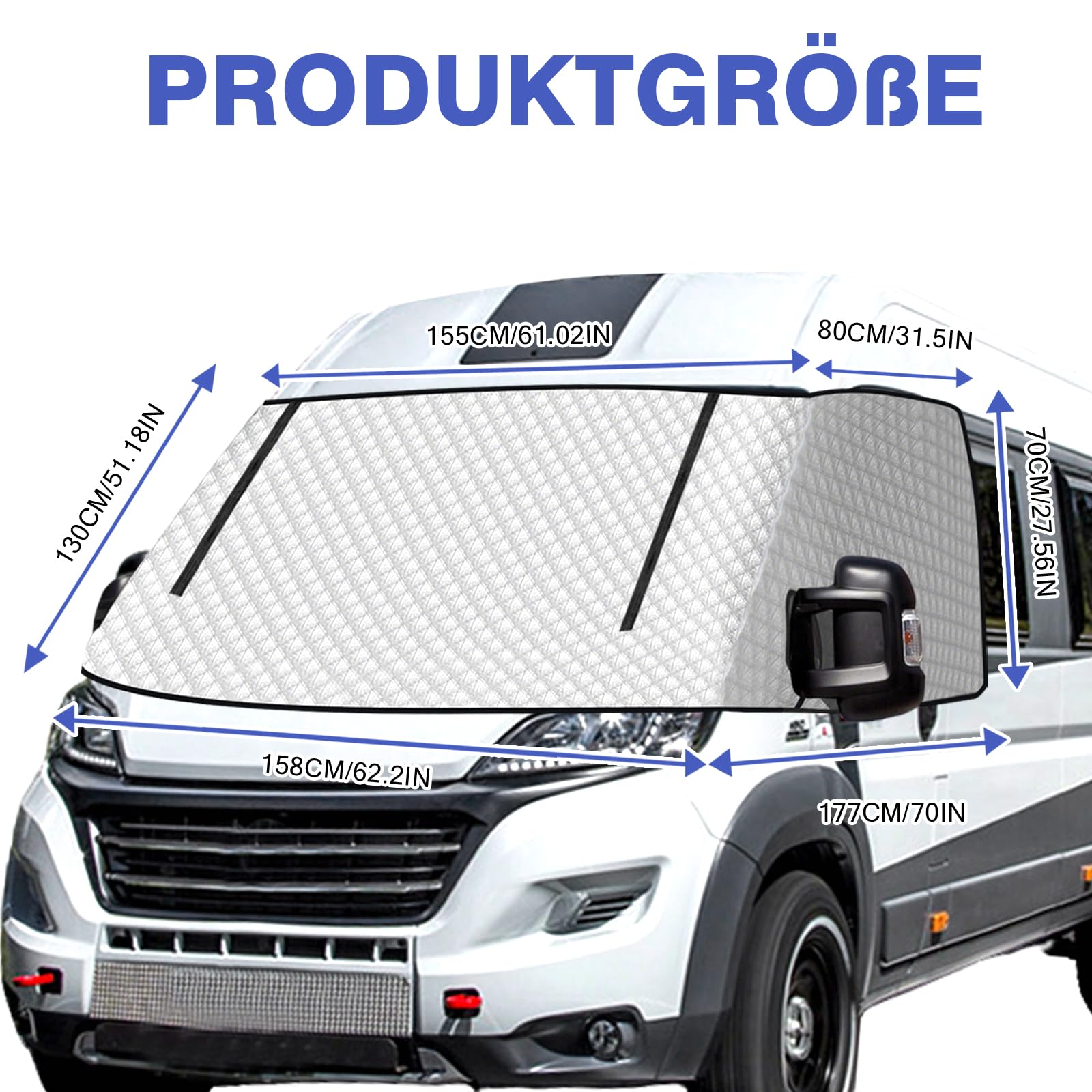 Copri Parabrezza con Cerniera Materassino Termico per FIAT Ducato Peugeot Boxer Citroen X250/290 2006-2024 Protezione Protezione UV Protezione Solare Resistente alle intemperie Tappetino Isolante