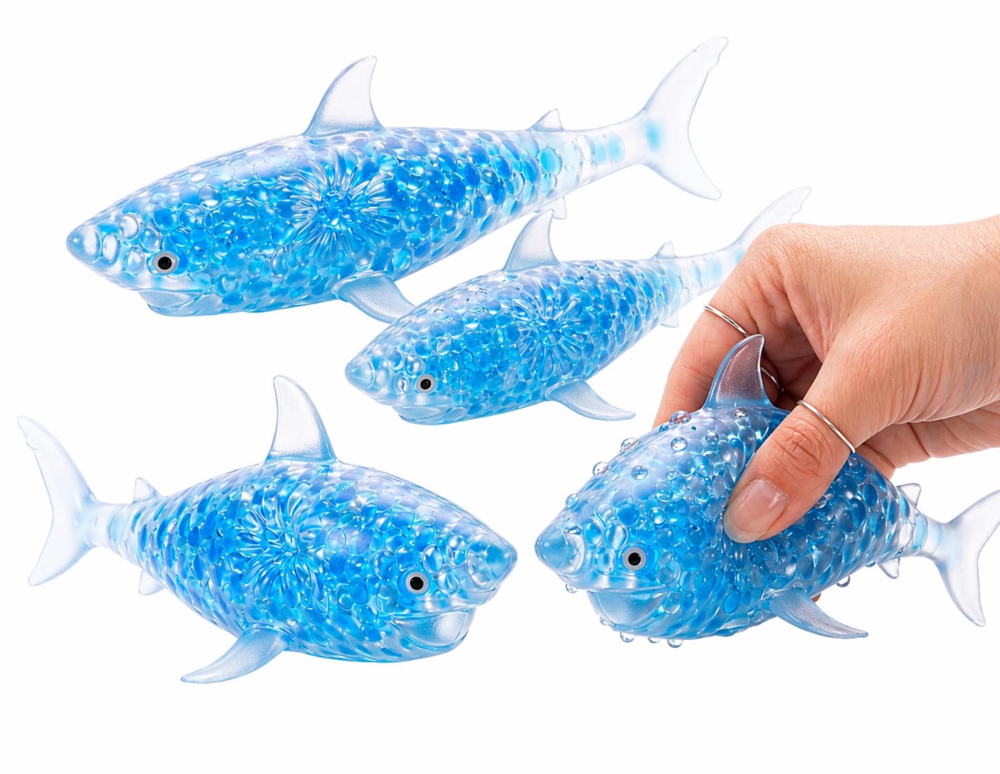 Shark Squishy Fidget Toy Set of 3, Ocean Style Gel Bead Filled Stretchable Sensory Sharks, Anti Stress Squeeze Hand Toys for Focus, Calmness & Relaxation, Desk School Travel Friendly 14cm — image 1