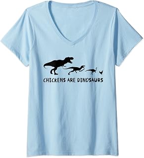 Womens Dinosaur Chicken Evolution Funny T-Rex Velociraptor Biology V-Neck T-Shirt