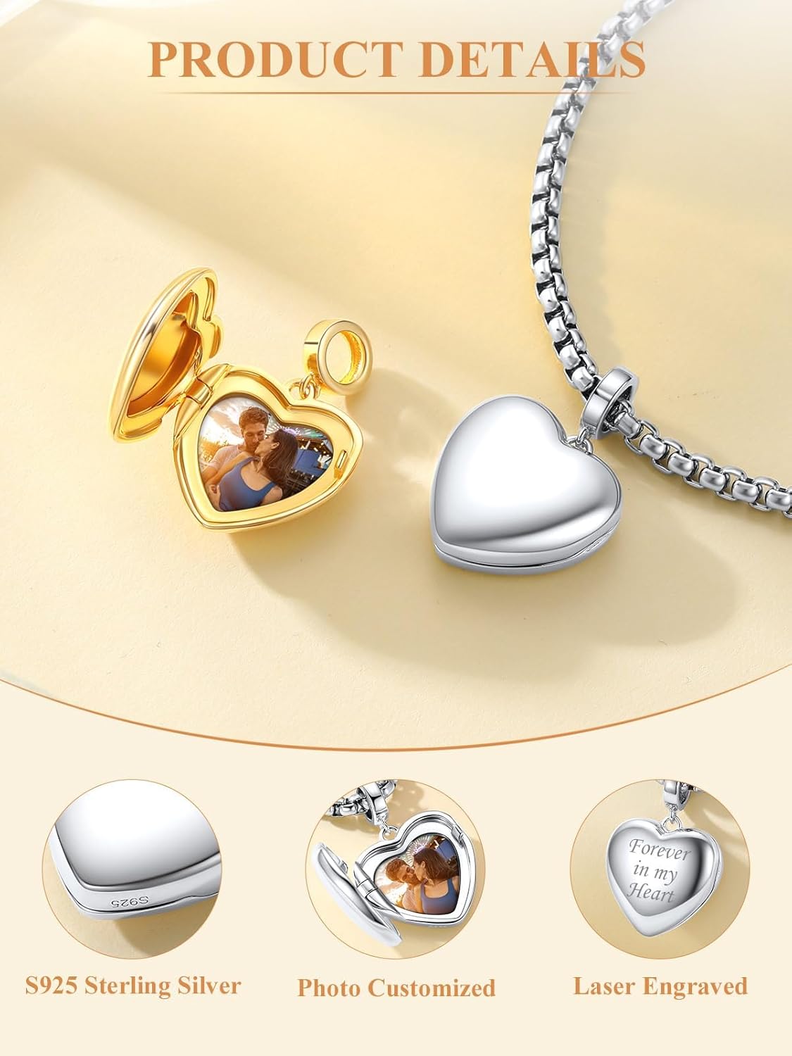 Custom4U Photo Charms for Bracelets 925 Sterling Silver/Gold Plated Heart/Tree of Life/Round Charm Bead Personalized with Picture Custom Personalized Memorial Jewelry Gift for Women Mom - Image 3