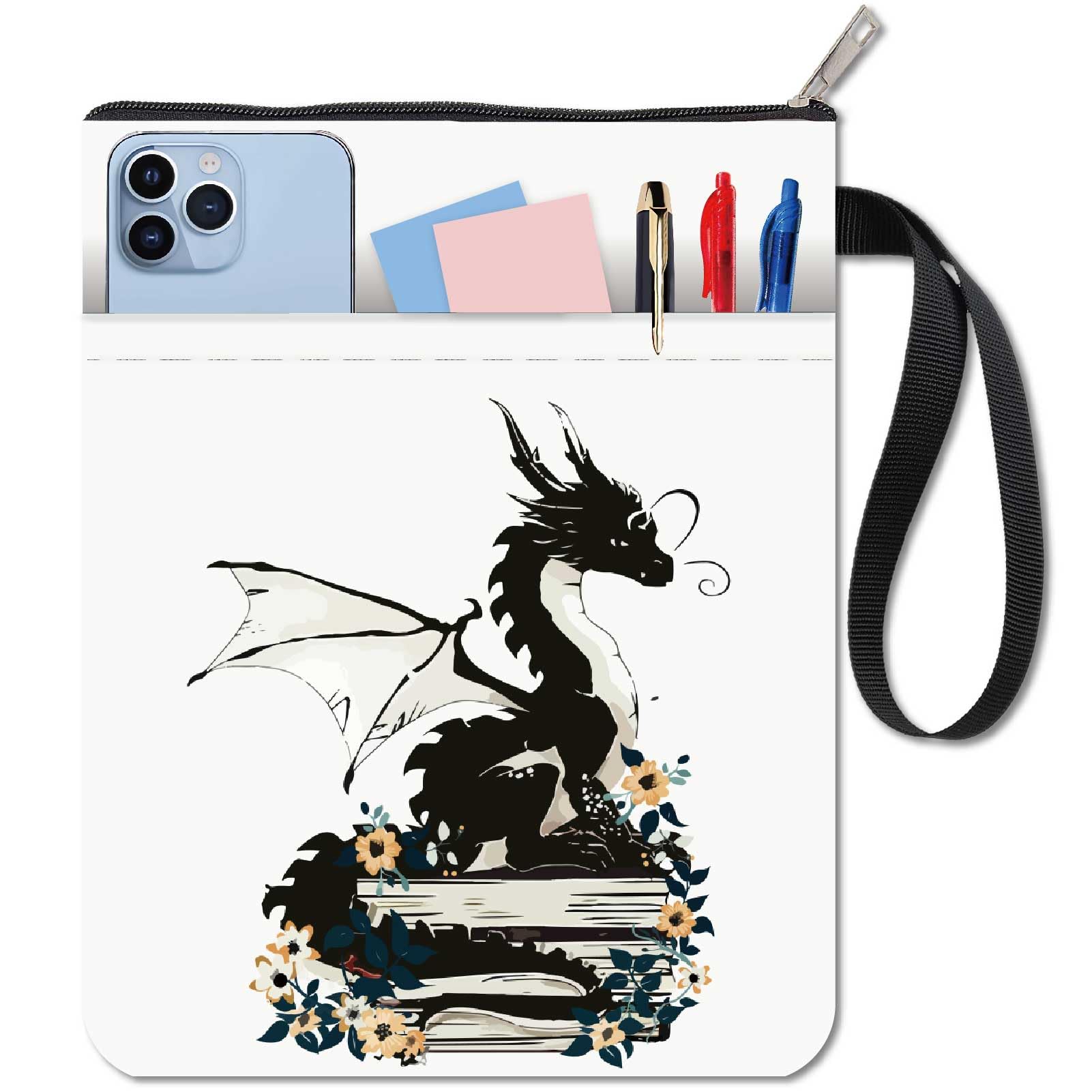 CRASPIRE Dragon Book Covers Flower Book Protector Book Sleeve for Paperbacks Washable Fabric Cloth Book Cover with Zipper and Extra Sleeve Pocket for Book Lovers Classmate Gifts