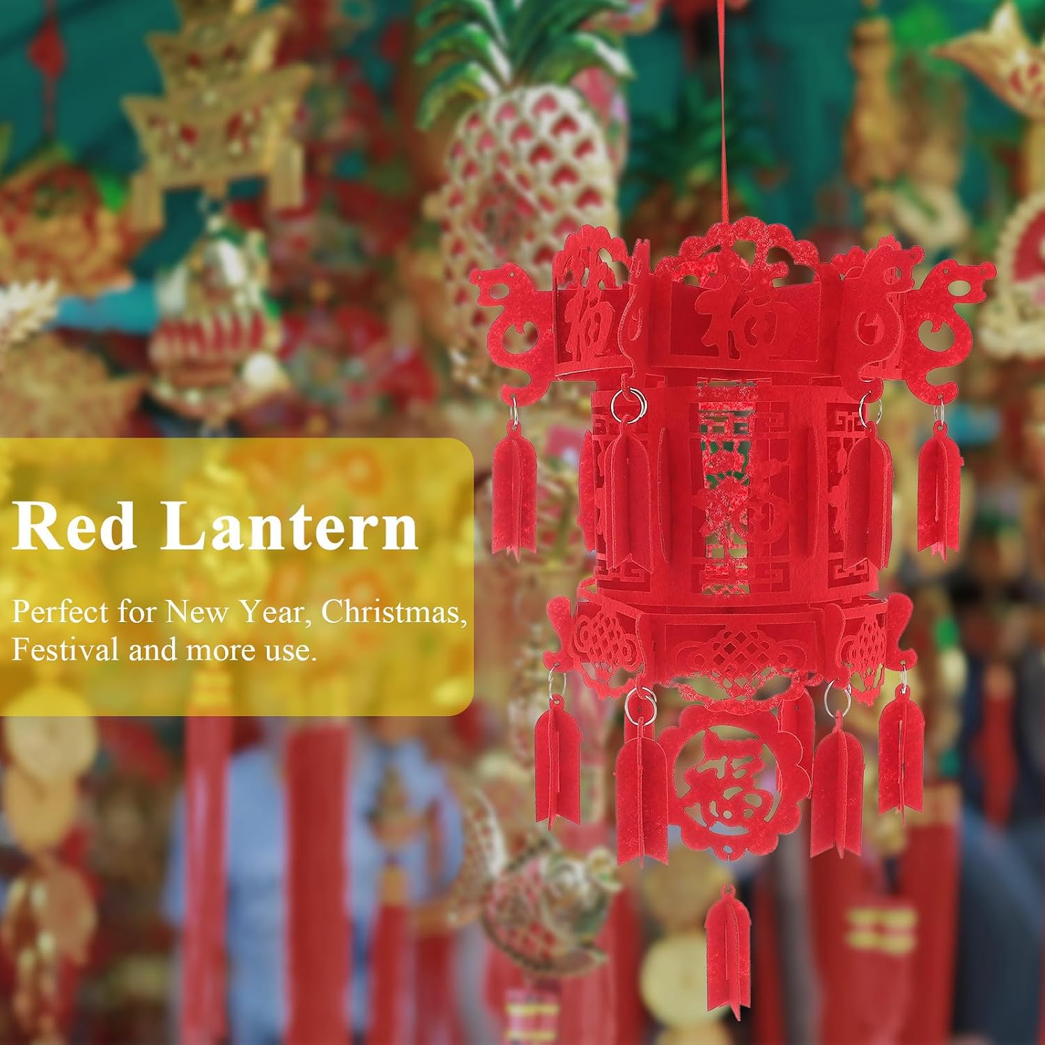 2pcs Hanging Red Decorative Lanterns with Chinese Character Fu, Non-Woven Material, Delicate Chinese Style, for Table and Banquet Spring Festival Decorations