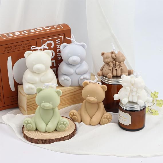 3D Bear Silicone Mould Candles Casting Moulds Bear Aromatherapy Candle Silicone Mould Candle Moulds for Pouring Candle Mould Silicone for Handmade Soap Scented Candles Craft Ornaments (C)