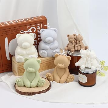3D Bear Silicone Mould Candles Casting Moulds Bear Aromatherapy Candle Silicone Mould Candle Moulds for Pouring Candle Mould Silicone for Handmade Soap Scented Candles Craft Ornaments (C)