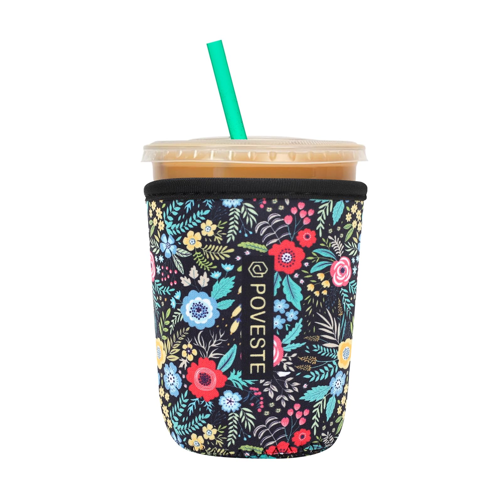 Reusable Neoprene Insulator Sleeve for Iced Coffee &amp; Cold Soda, Coffee Sleeves for Iced &amp; Hot Drinks, Cold Beverage Cooler Compatible with Starbucks, Dunkin (Garden Alike, Small: 16-18oz)