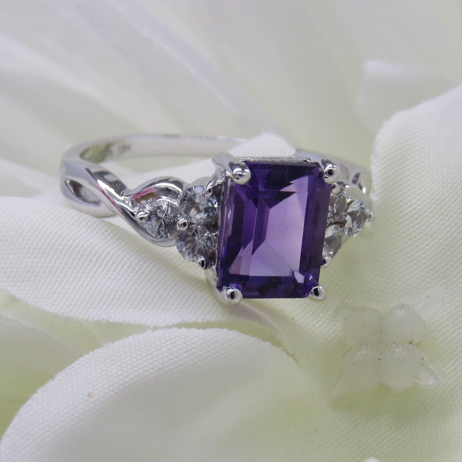 Dazzlingrock Collection 8X6 MM Emerald Cut Gemstone & Round White Sapphire Ladies Halo Engagement Ring, Sterling Silver