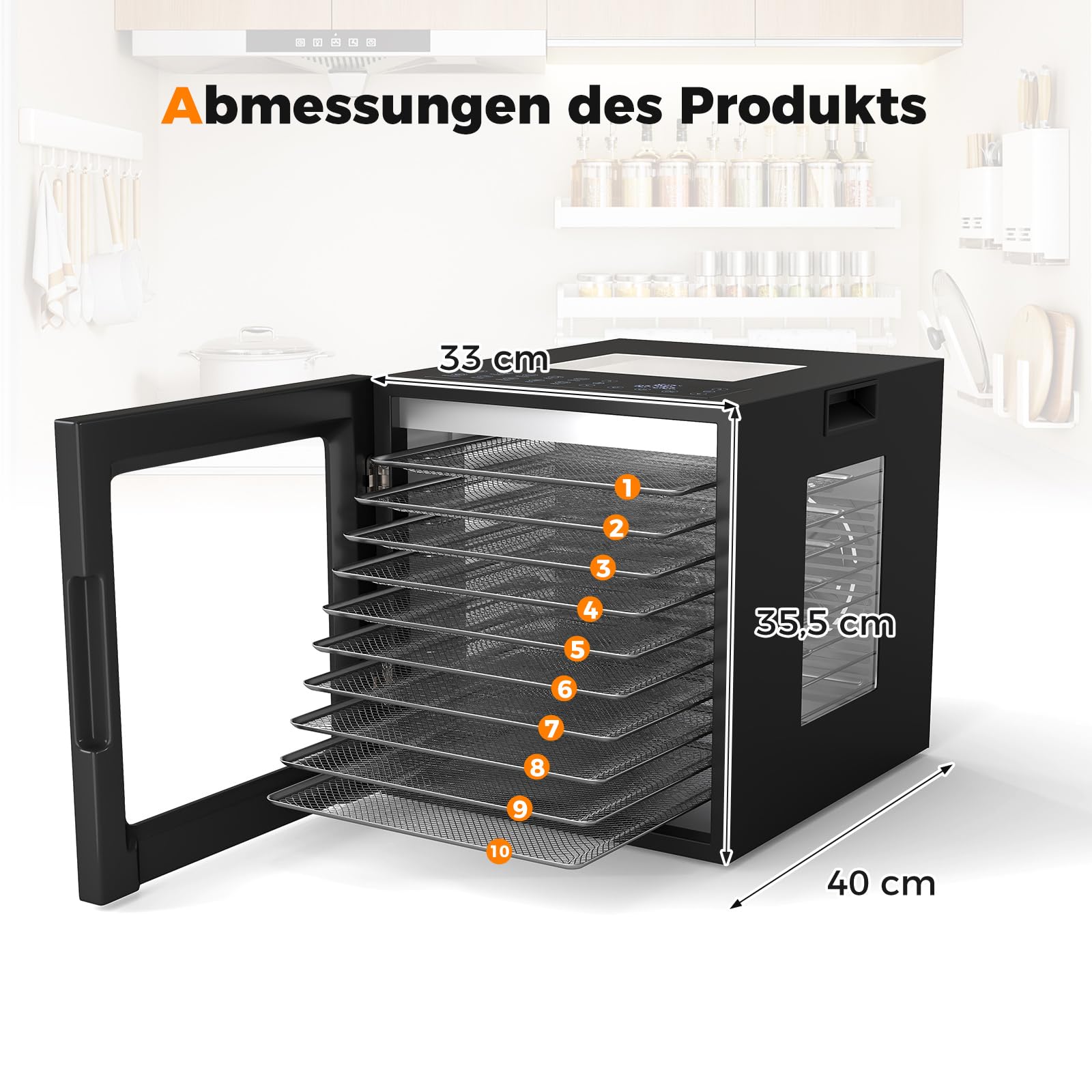 COSTWAY 850W Dörrautomat inkl. 10 Edelstahl-Schalen, Dörrgerät mit 10 voreingestellten Programmen, 48H Timer & 30-75℃ Temperatur, Lebensmittel-Trockner für Obst, Gemüse, Fleisch