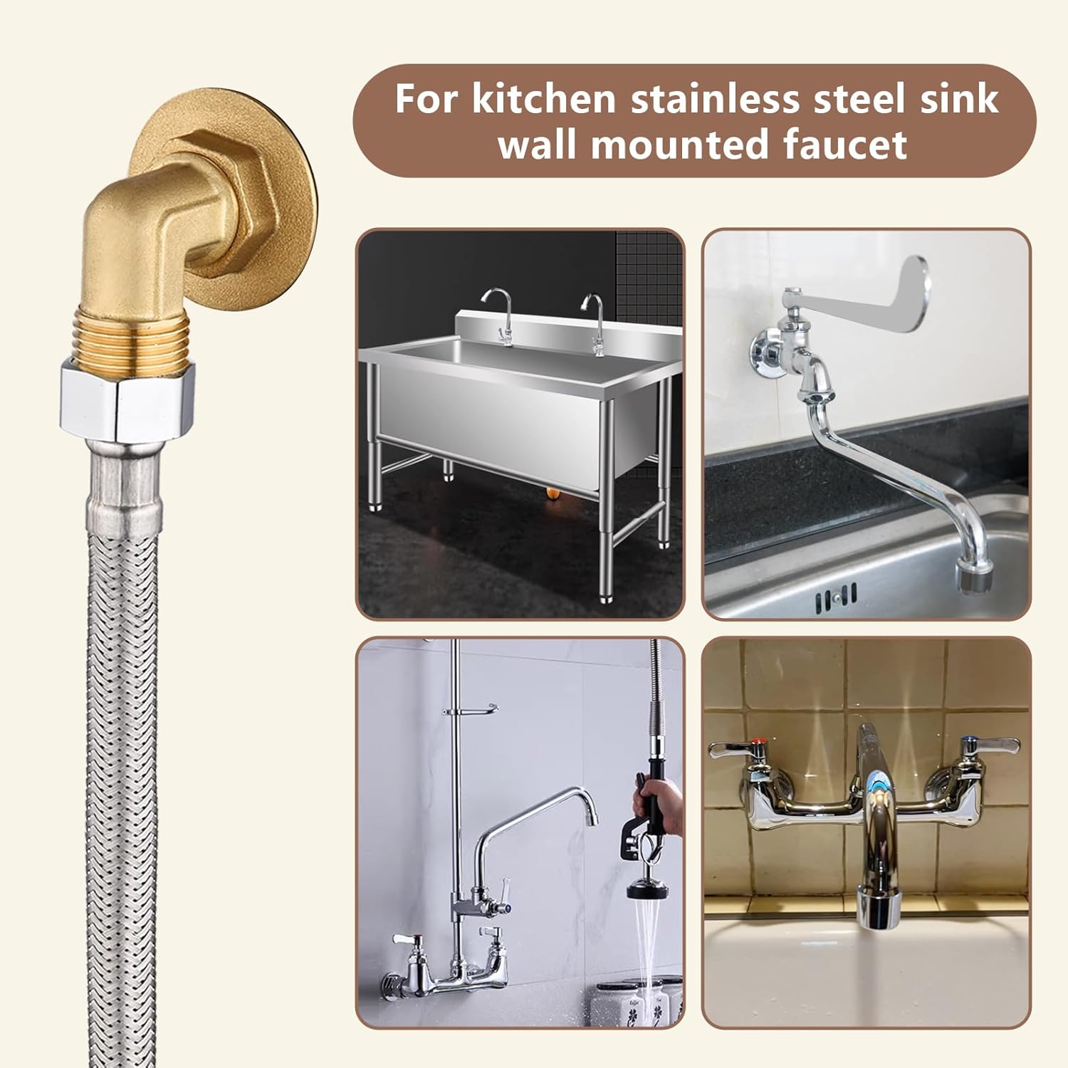 Wall Mount Commercial Faucet Installation kit,Lead-Free 90 dergee backsplash Mount Set for Stainless Steel Commercial Kitchen Prep & Utility Sink, 2 Pack - Image 5