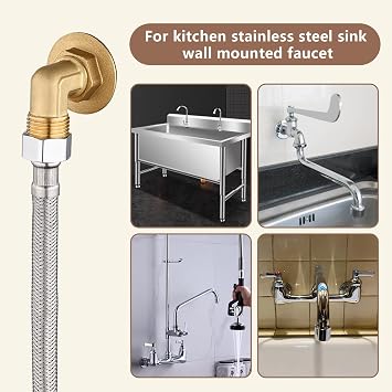 Wall Mount Commercial Faucet Installation kit,Lead-Free 90 dergee backsplash Mount Set for Stainless Steel Commercial Kitchen Prep & Utility Sink, 2 Pack