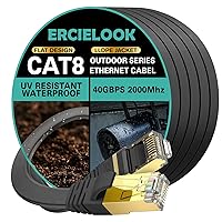 Vista 1 de Ercielook Cable Ethernet de alta velocidad de 75 pies, cable de Internet plano blindado CAT8 con clips, más rápido que el cable LAN Cat7, color Negro
