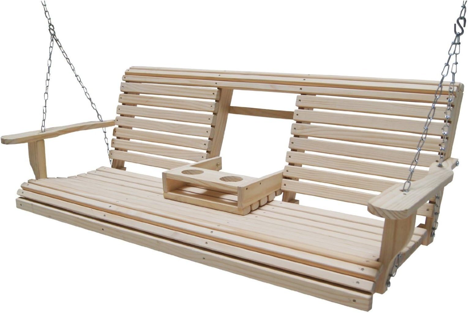 6 Feet Ft FLIP Cup Holder Console Cypress Lumber ROLL Back Porch Swing Made from Rot-Resistant Cypress Eternal Wood Made in The USA - Green Furniture - GO Green