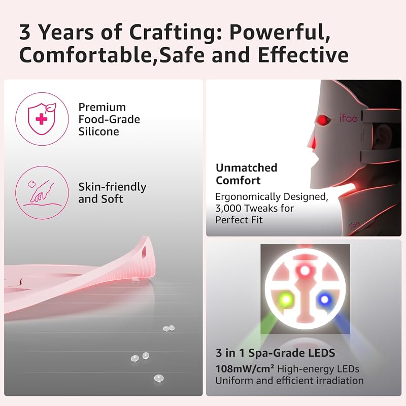Red Light Therapy Mask for Face and Neck, 7 Colors with NIR Led Face Mask Light Therapy with Eye Protection and Remote, Rechargeable Ergonomic Design for True Anti-Aging Skincare at Home image 2