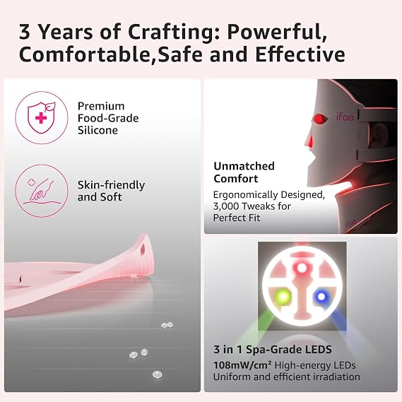 Red Light Therapy Mask for Face and Neck, 7 Colors with NIR Led Face Mask Light Therapy with Eye Protection and Remote, Rechargeable Ergonomic Design for True Anti-Aging Skincare at Home