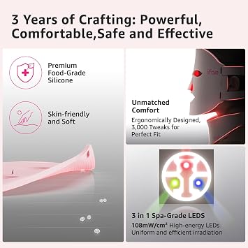 Red Light Therapy Mask for Face and Neck, 7 Colors with NIR Led Face Mask Light Therapy with Eye Protection and Remote, Rechargeable Ergonomic Design for True Anti-Aging Skincare at Home