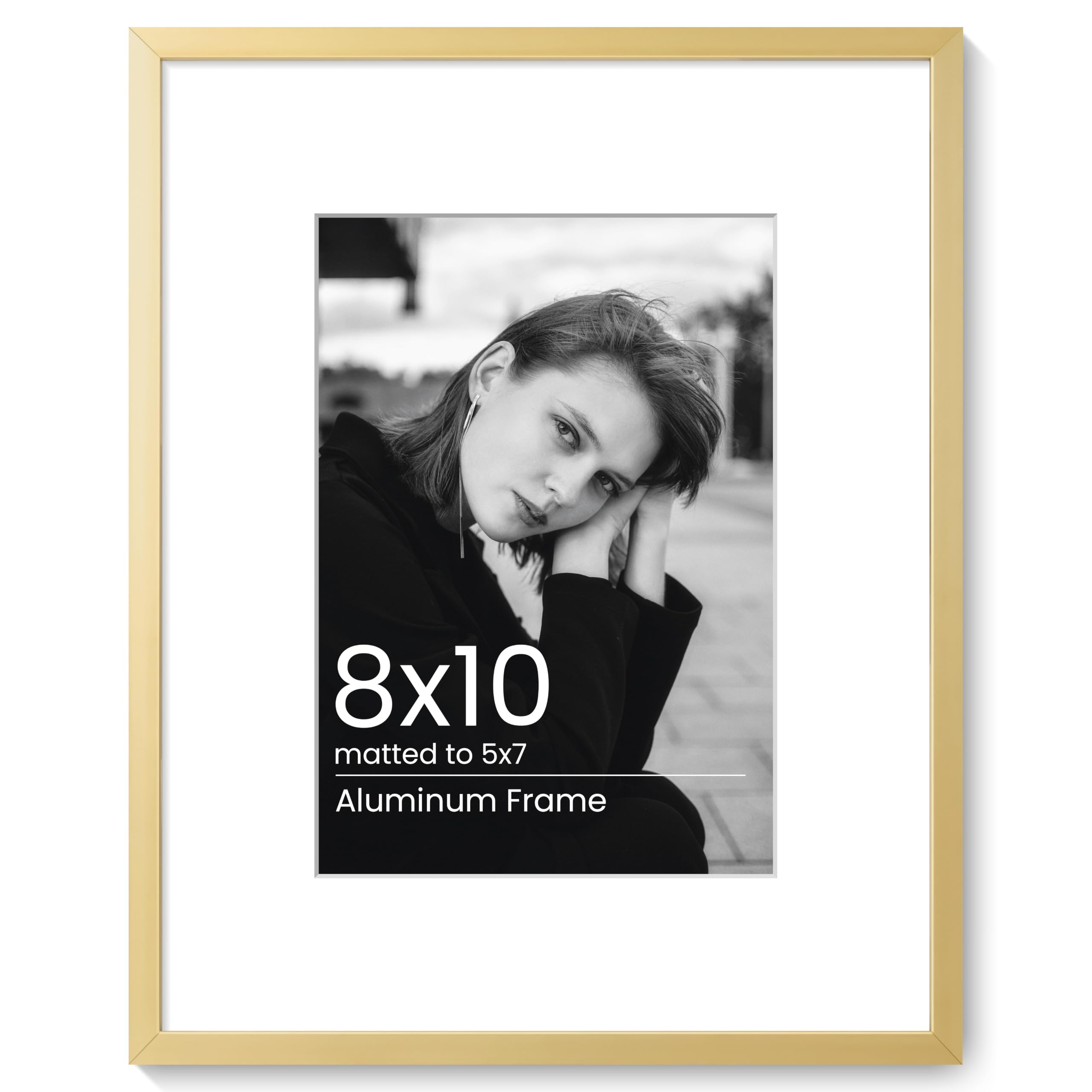 KovaScape 8x10 Aluminum Photo Frame - Modern Flat Metal Picture Frames with 5x7 Removable Mat and HD Glass - Versatile Wall & Tabletop Display for Gallery Art, Gold