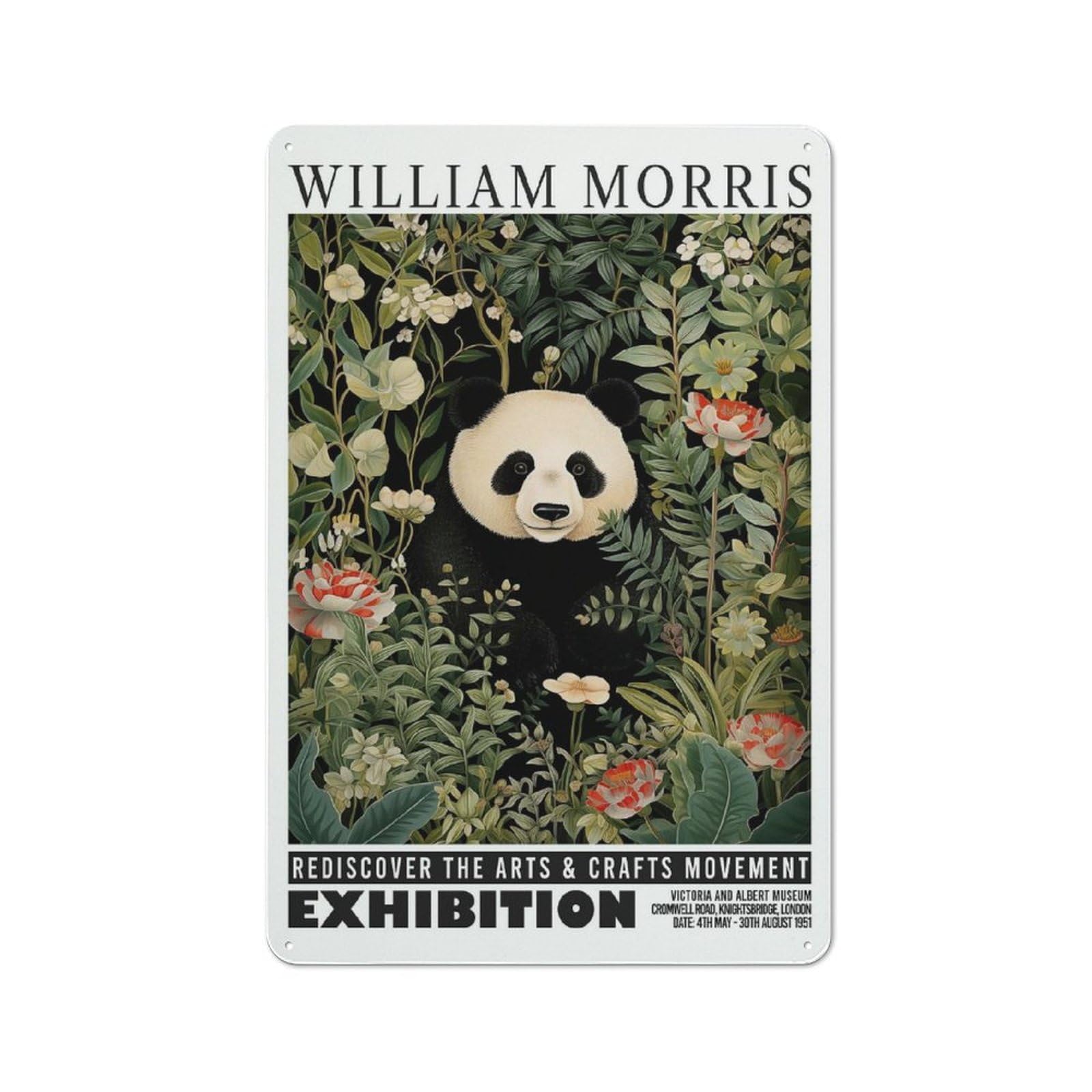 Junmoney Style-12 Vintage Tin Sign 30X20cm With William Morris Panda Floral Exhibition For Garage Or Workshop, For Metal Sign Collectors, For Cafés, Pubs And Restaurants