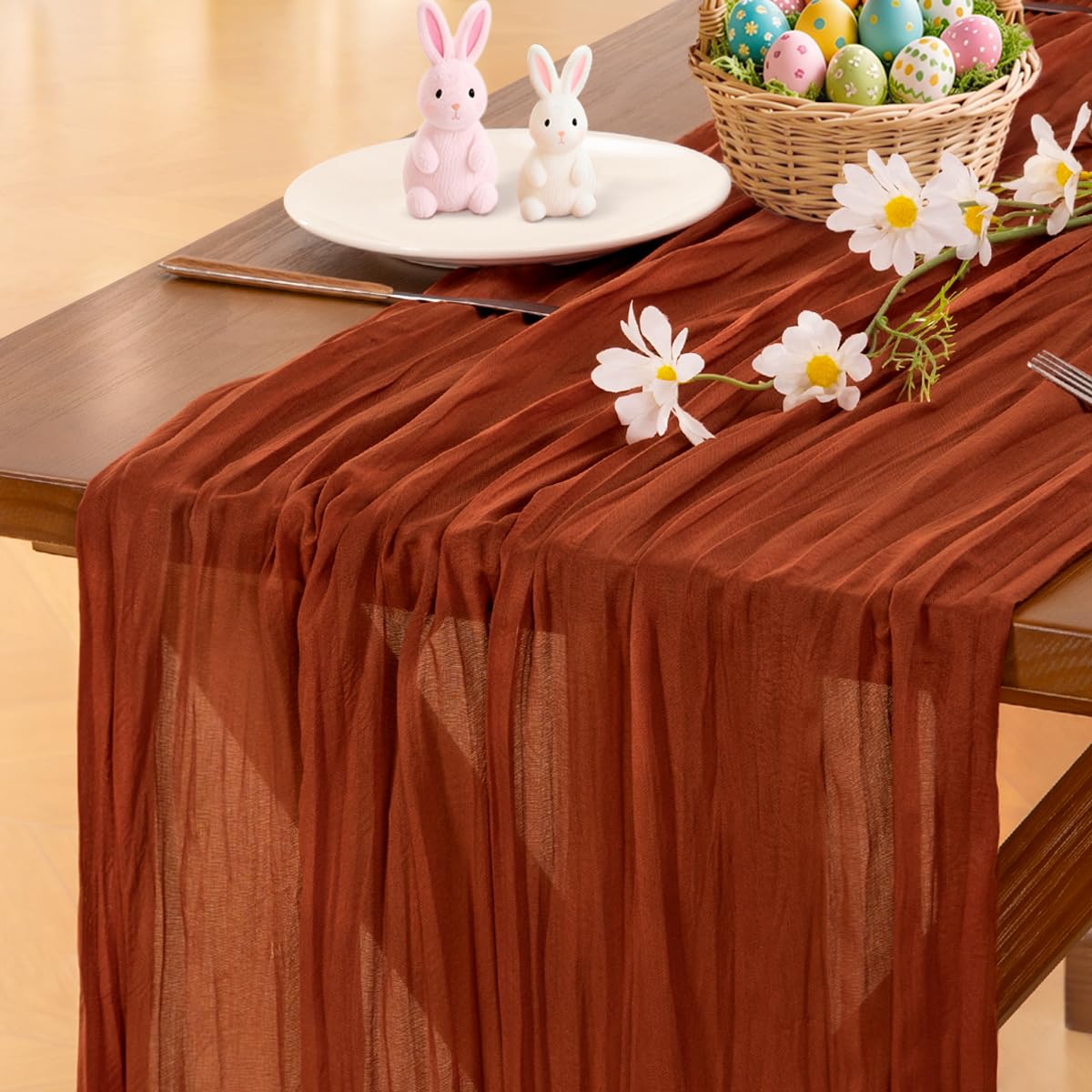 Socomi Beige Cheesecloth Table Runner Easter Spring Boho Rustic Gauze 120 inch 10FT Cheese Cloth Runner for Wedding Party Baby Shower Birthday Home Decor Holiday Decorations — view 29