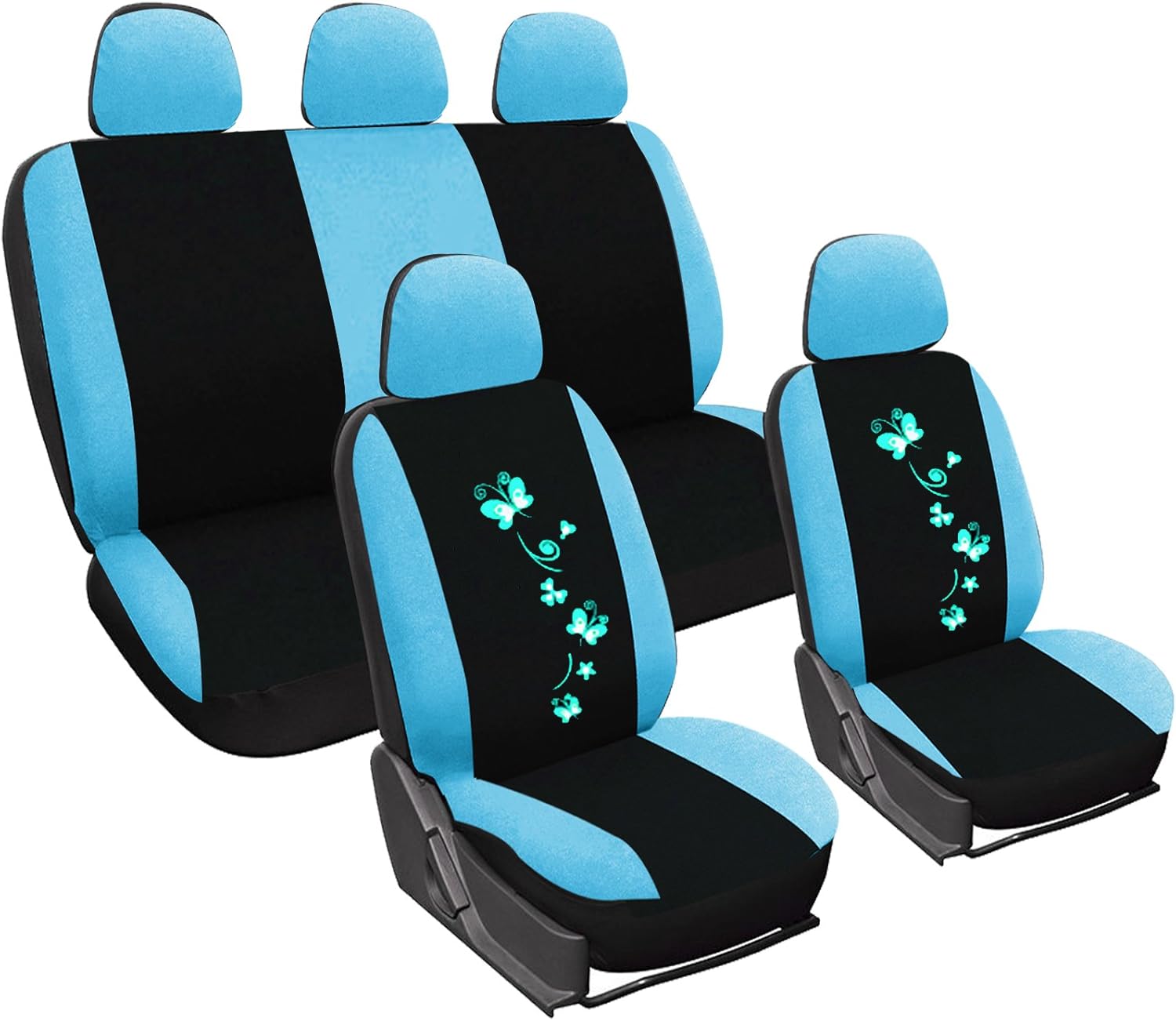 Set Coprisedili Auto 5 Posti - Tessuto Poliestere Elasticizzato - Blu - Protezione E Comfort - Foto 11