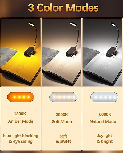 Miniatura 2 de D BABE 9 luces LED recargables para leer en la cama luz de lectura con clip con 3 temperaturas de color brillo de atenuación continua larga duración