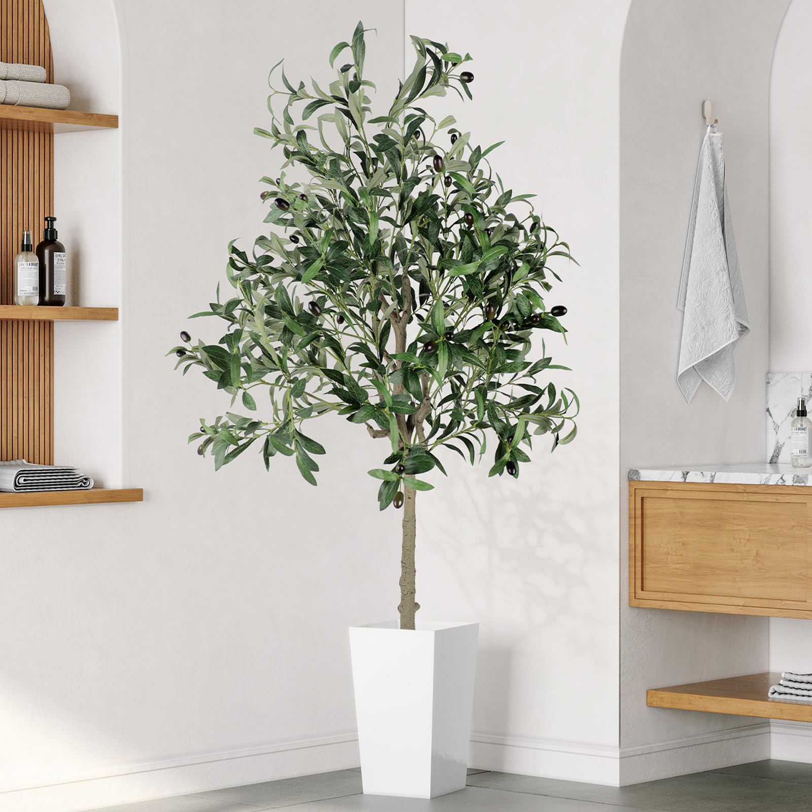 YOLEO 5FT Artificial Olive Tree, Faux Olive Silk Tree Indoor, Lifelike Fake Plant for Living Room Bedroom Balcony Corner Office Decor (Style 5)
