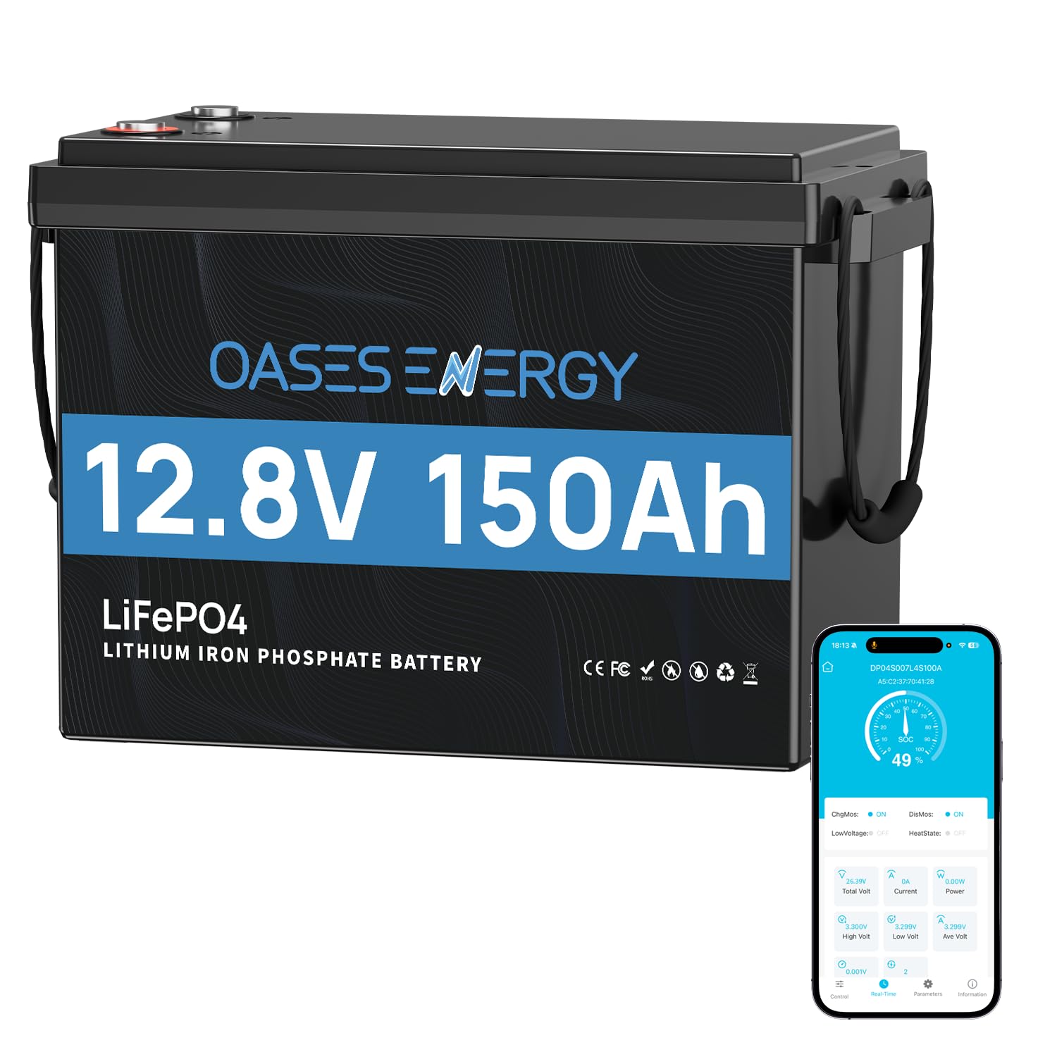 LiFePO4 12V 150Ah Lithium Batterie mit Bluetooth 150A BMS und 4000~15000 Zyklen, 10 Jahre Lebensdauer, 12V LiFePO4 Akku 1920Wh für Wohnmobil, Solarpanel Kit, Backup-Strom, Camping, Boote