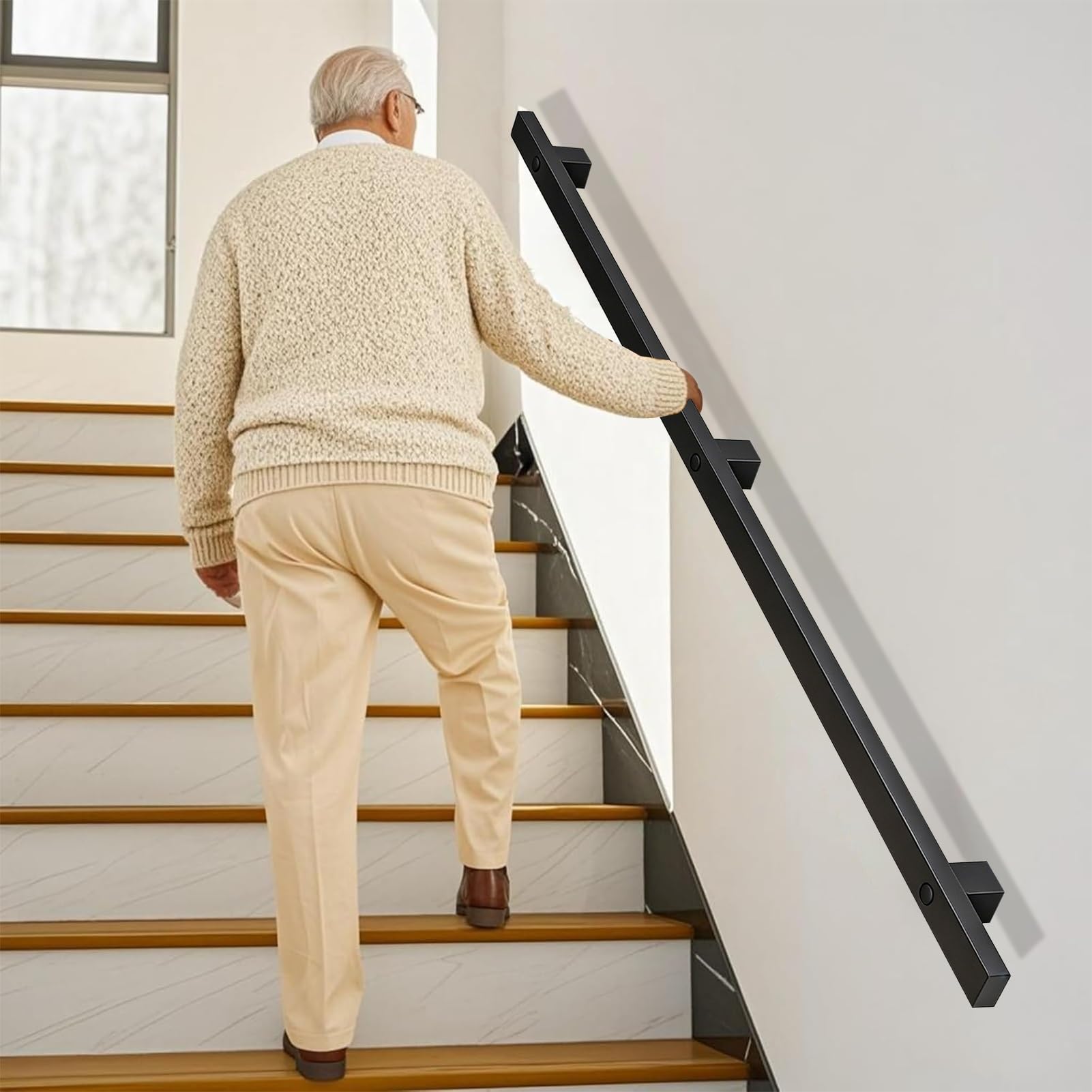 1-20ft Handrails for Stairs, Non-Slip Staircase Handrail, for Home Garden Corridor Lofts Kindergarten Guardrail Decking Railings, Wall Mounted Balustrade Grab Bar for Elderly(20ft/600cm)