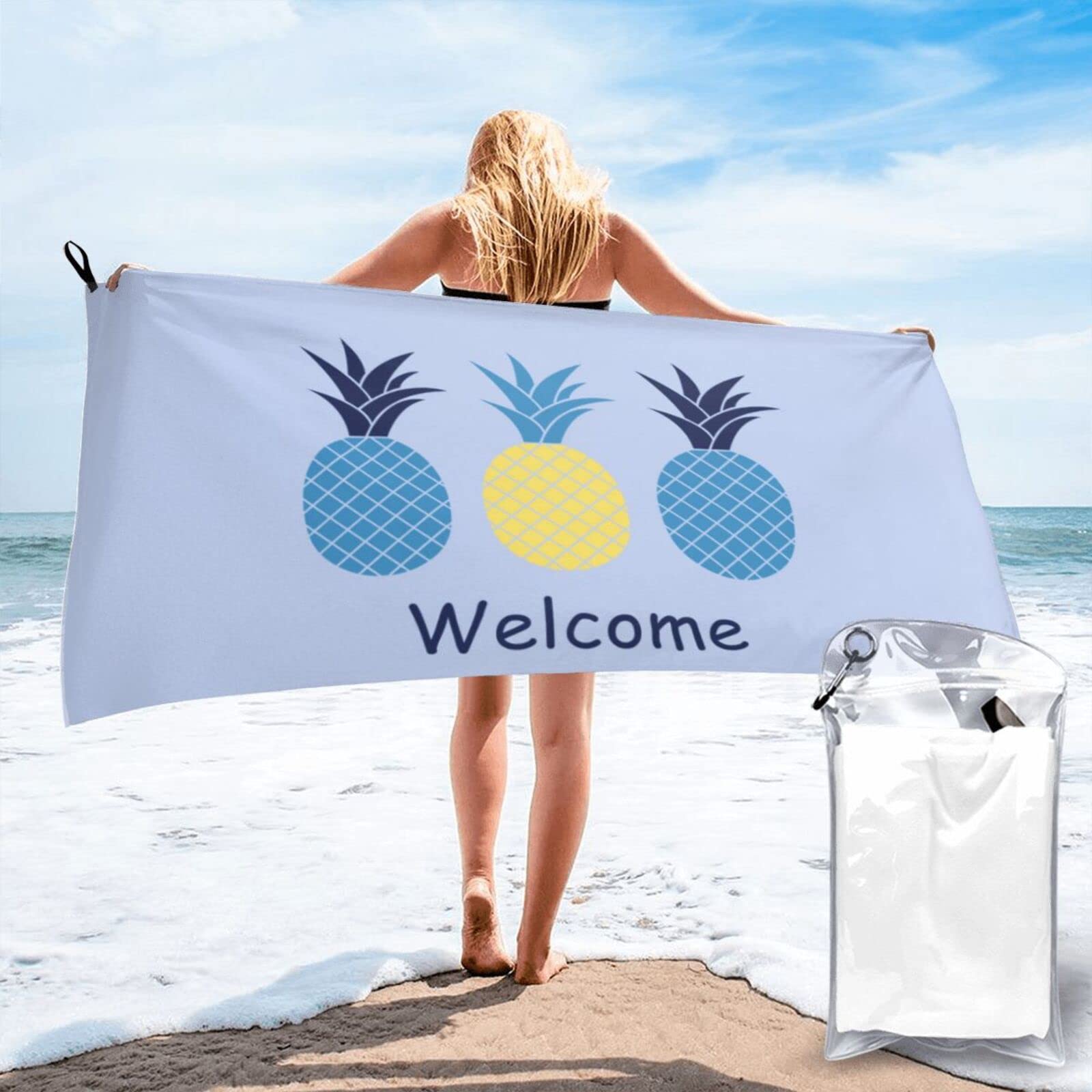 Lawenp Pines Welcome Microfiber Beach Towel Adults Large Quick Drying Bath Towel Travel Towels with Pouch 31.5"x63"
