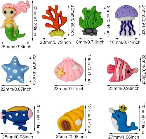 Miniatura 2 de Honbay 40 dijes de limo con parte trasera plana, diseño de animales marinos, sirena, peces de coral, ballena, estrellas de mar, cabujones de resina