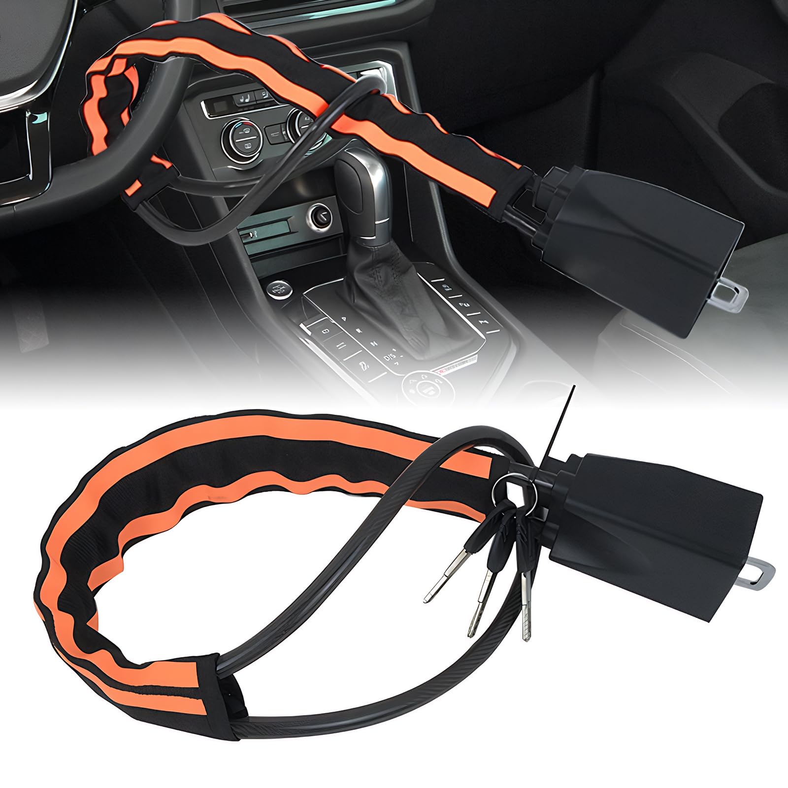 Gmhlles Orange Car Steering Wheel Lock With 3 Keys, Reflective Stripe For High Visibility, Fits Most Vehicles, Trucks, Suvs, And Vans (Orange)