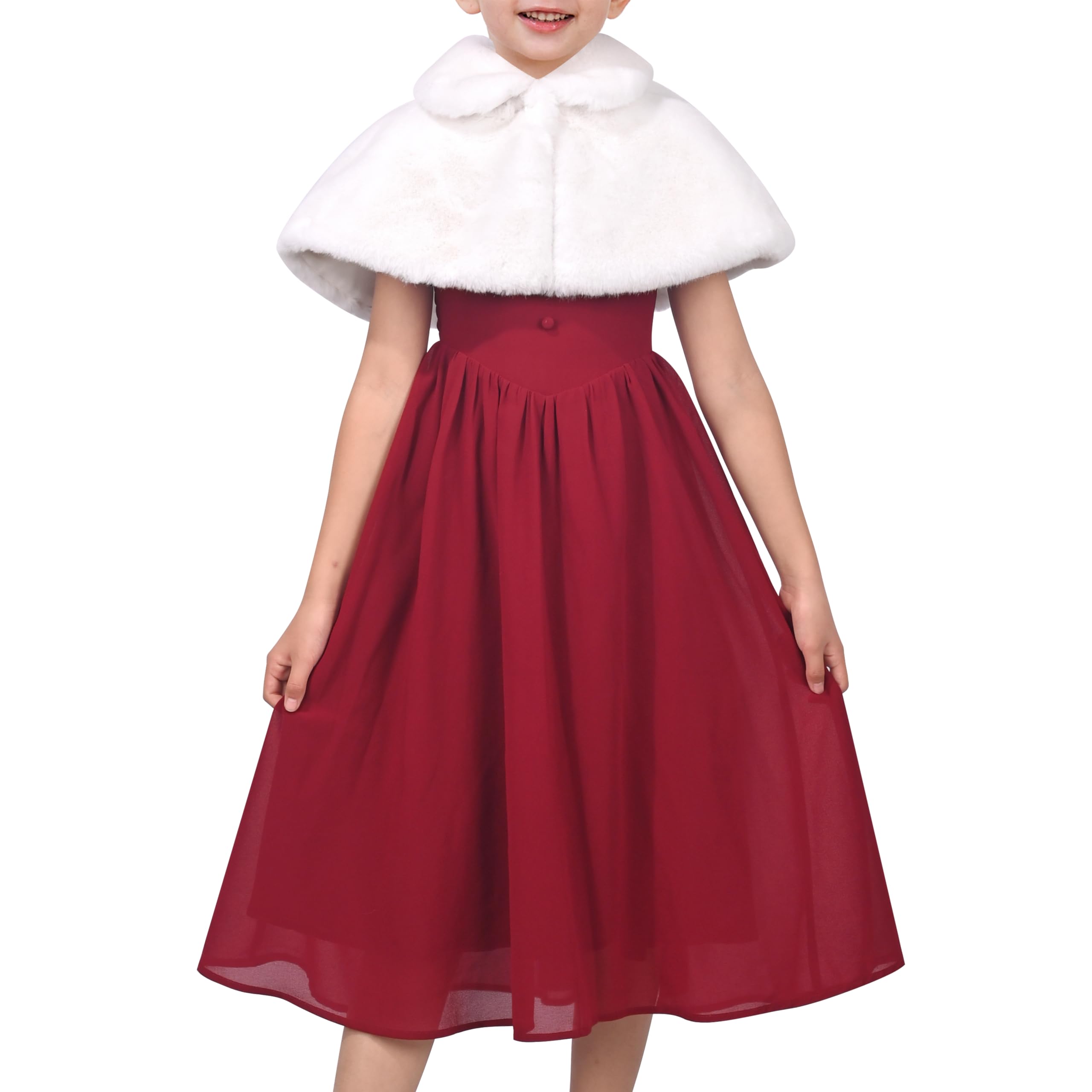 Vestido de Navidad para niña de 7 a 12 años conjunto blanco con capa 8