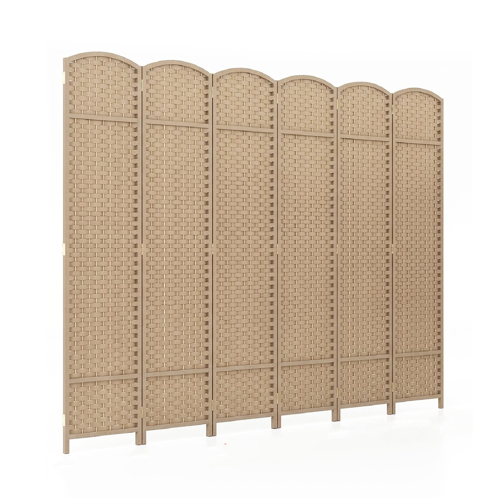 COSTWAY 6 Panel Folding Room Divider, Hand-Woven Wicker Freestanding Wall Privacy Screen Protector, Solid Wood Frame Paravent Partition Separator for Bedroom Living Room Office, 240x170cm (Beige)