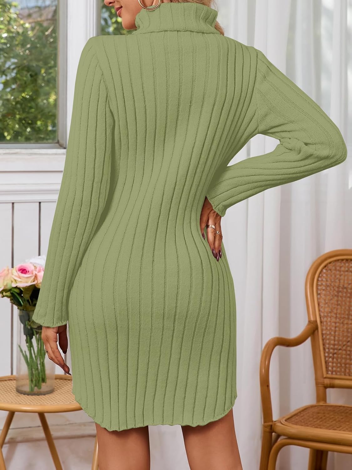 Women's Mock Neck Ribbed Long Sleeve 2025 Spring Bodycon Pullover Cute Mini Sweater Dress Party Club Dress - Image 4