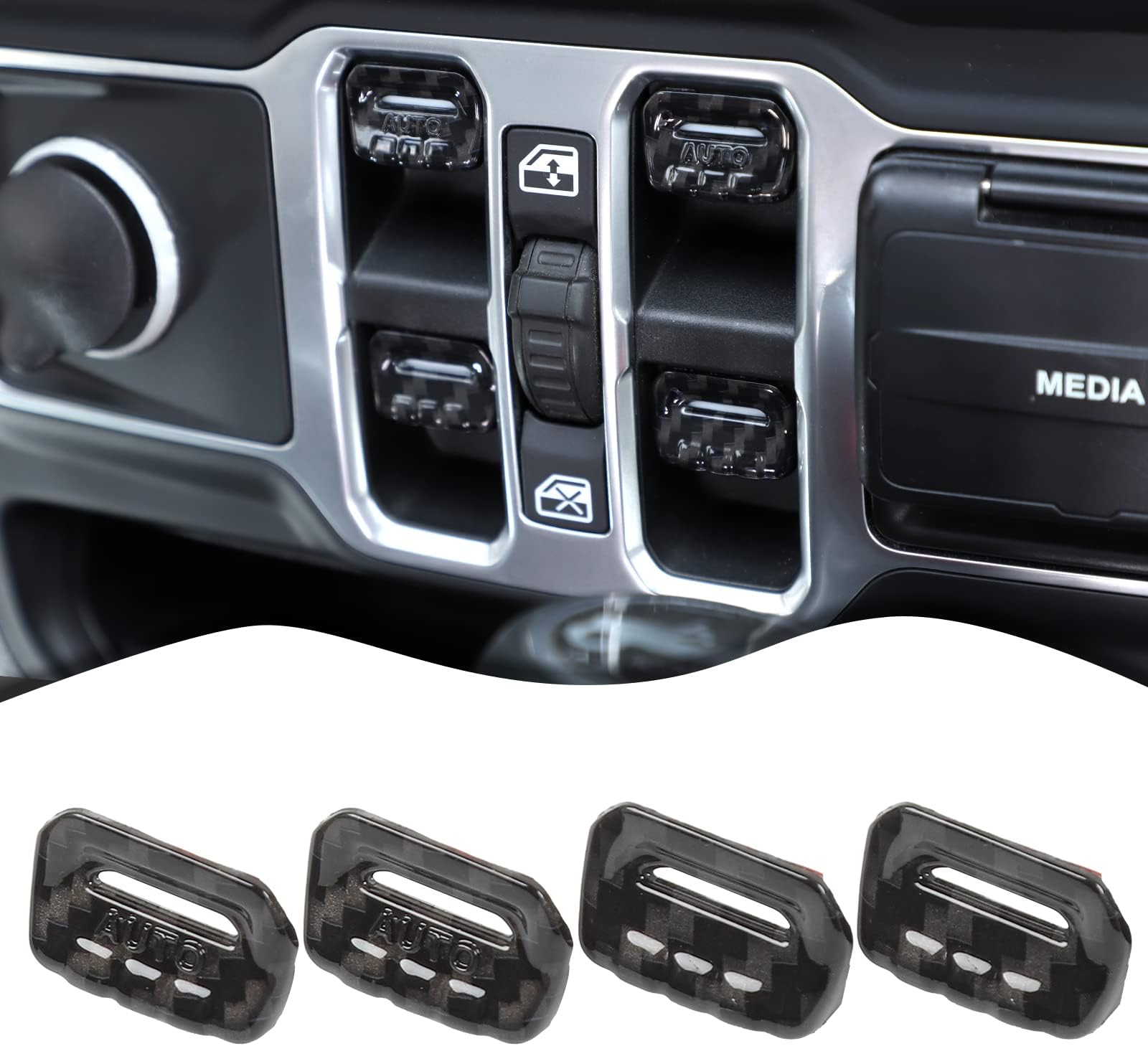4PCS Window Switch Button Cover Trim Carbon Fiber Interior Accessories for Jeep Wrangler JL JLU Gladiator JT 2018-2024 2025+