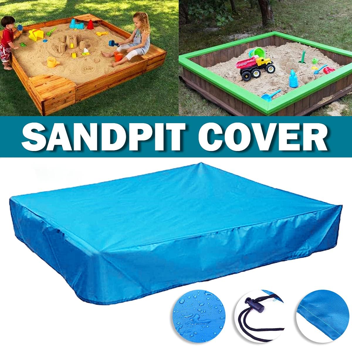 Sandbox Cover Waterproof with Drawstring Sandbox Protective Square with Elastic Dust Protection for Sandpit Pool Toys Indoor Outdoor Garden Blue