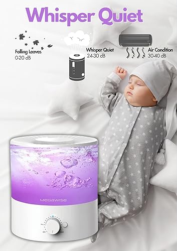 Miniatura 5 de Megawise Humidificador de niebla fría con diseño de recarga superior, capacidad de 2 litros, alta salida de niebla, sin fugas y luz nocturna de 7