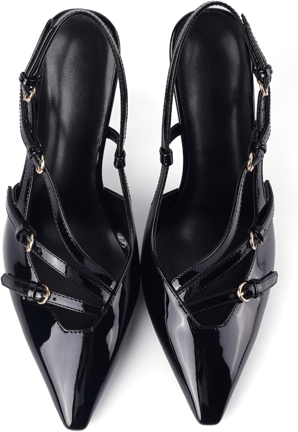 CORNMOOD Slingback Kitten Heels for Women Pointed Toe Stiletto Low Heels with Buckle Strap Heeled Pumps Sandals - Image 5
