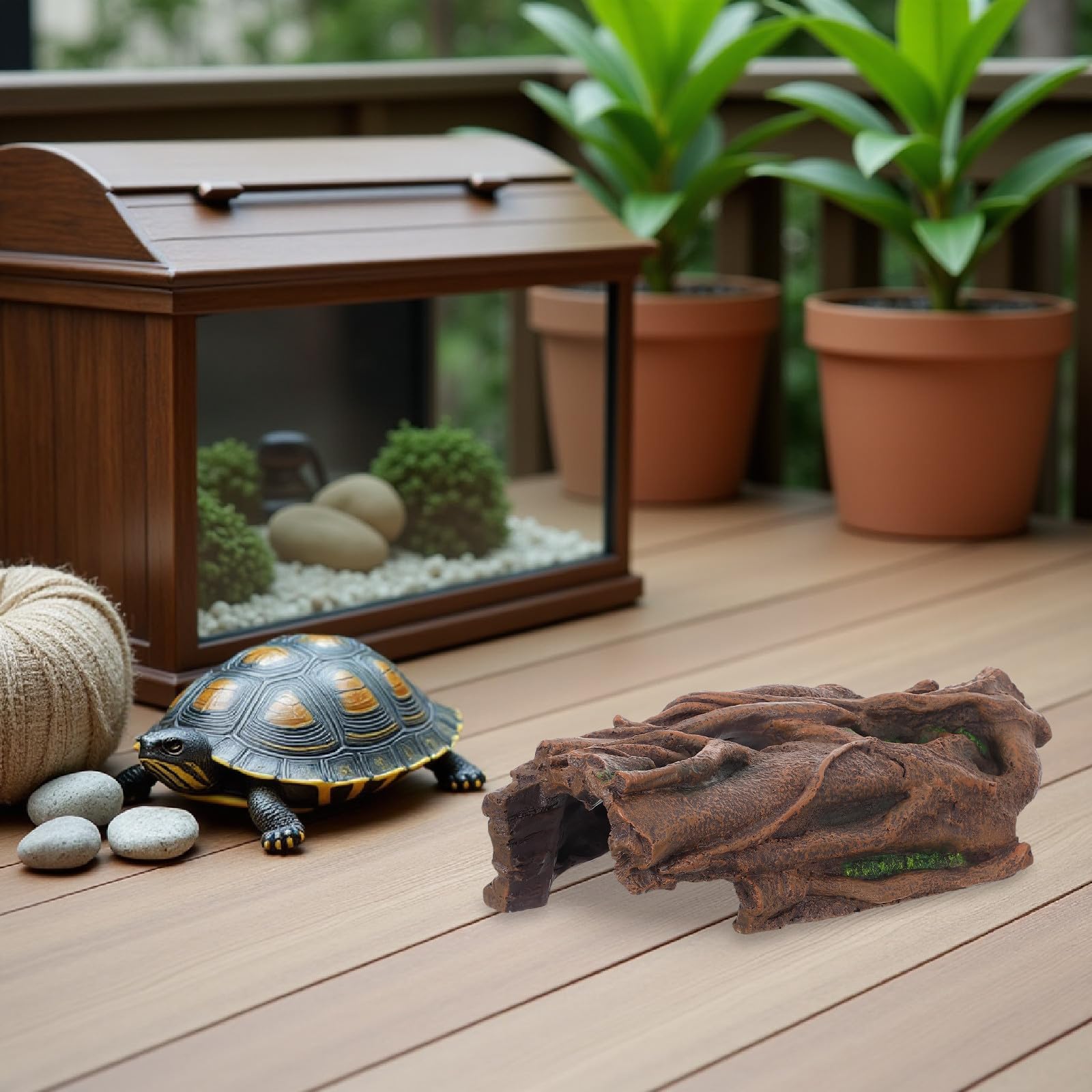 Escondite de Tronco Hueco para Tortugas - Plataforma de Resina para Que Las Tortugas se asolen en terrarios de barbudos, lagartos y Serpientes.