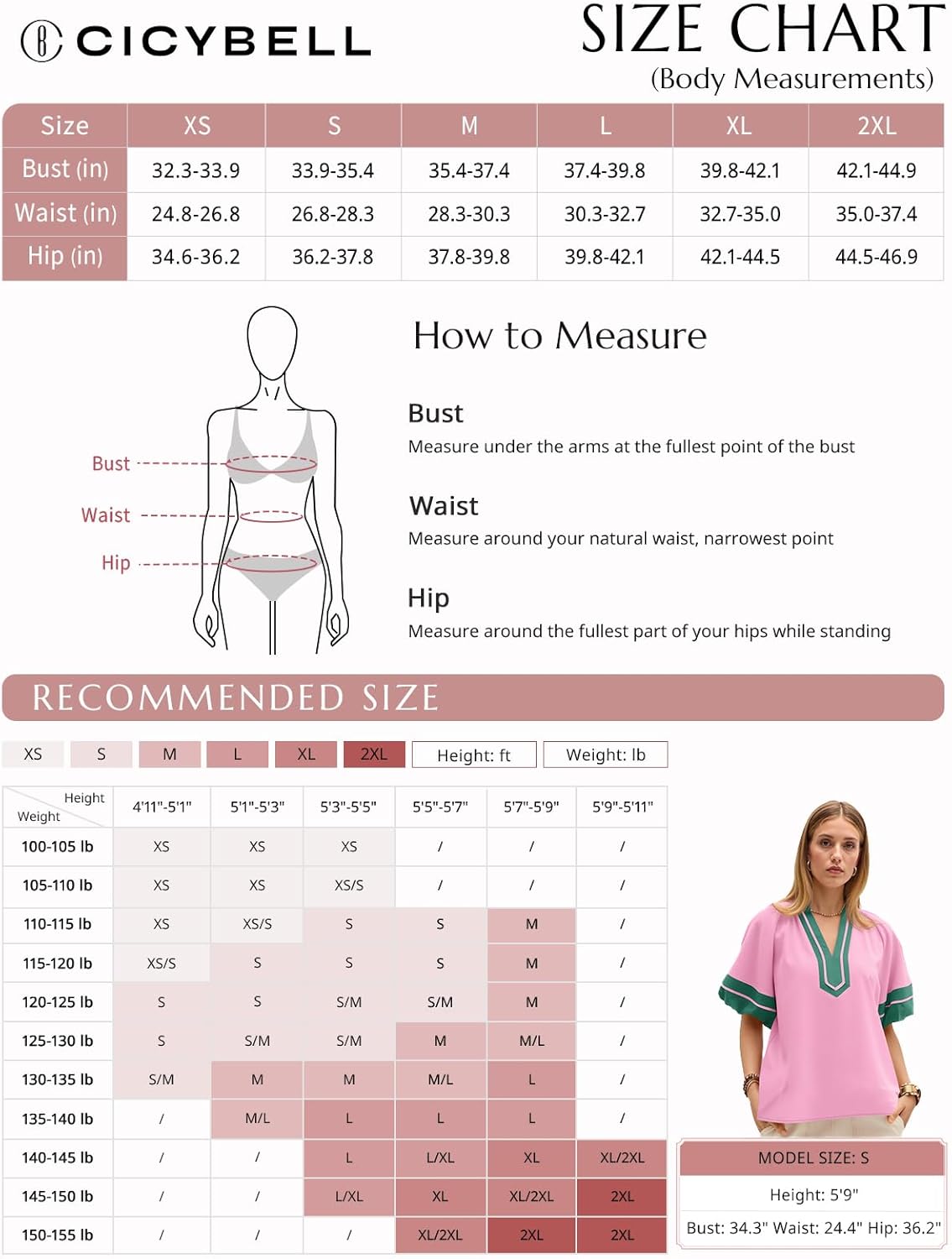 Cicy Bell Womens Color Block Puff Half Sleeve Tops Casual V Neck Blouse Loose Fit Side Split Shirts - Image 7