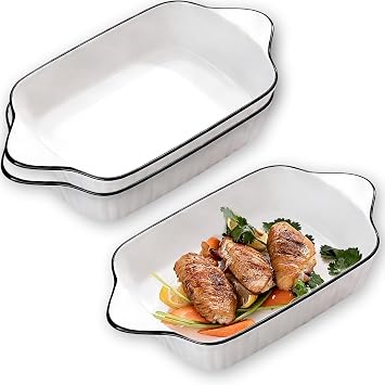 Baking Dish Set of 3, Ceramic Baking Pans Set with Double Handle